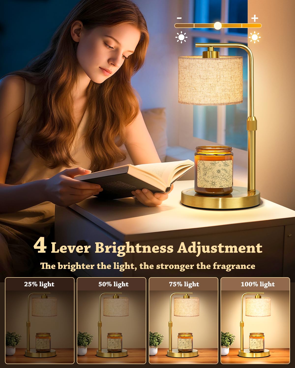 Height Adjustable Candle Warmer Lamp with Timer Dimmer for Jar Candles U243580
