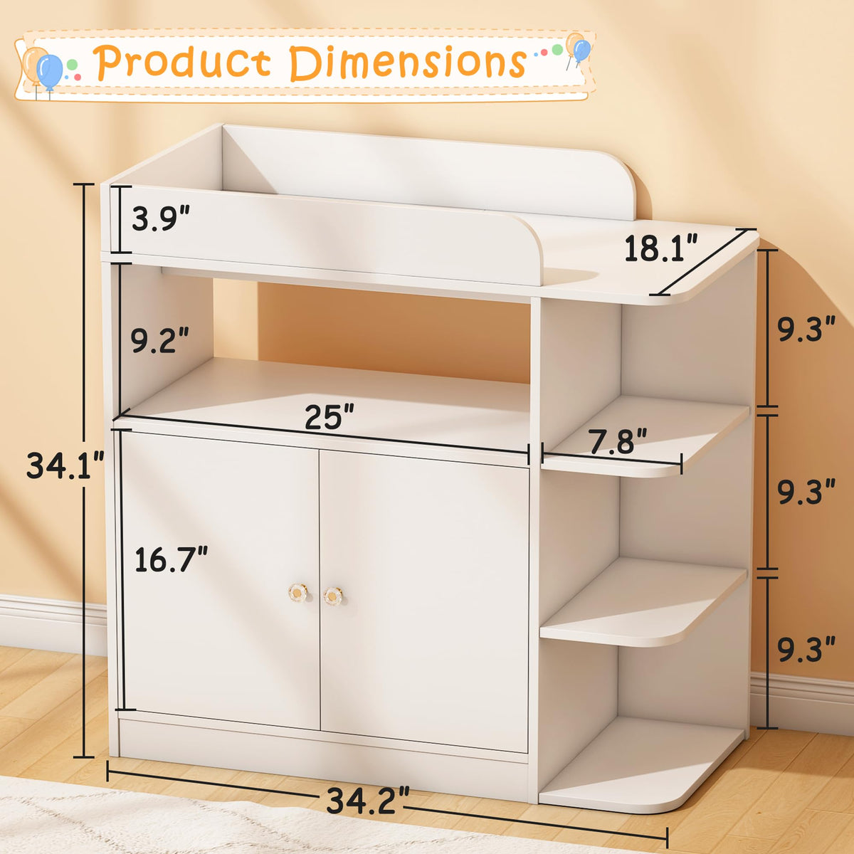 White Wood Changing Table Dresser with Cabinet R15263
