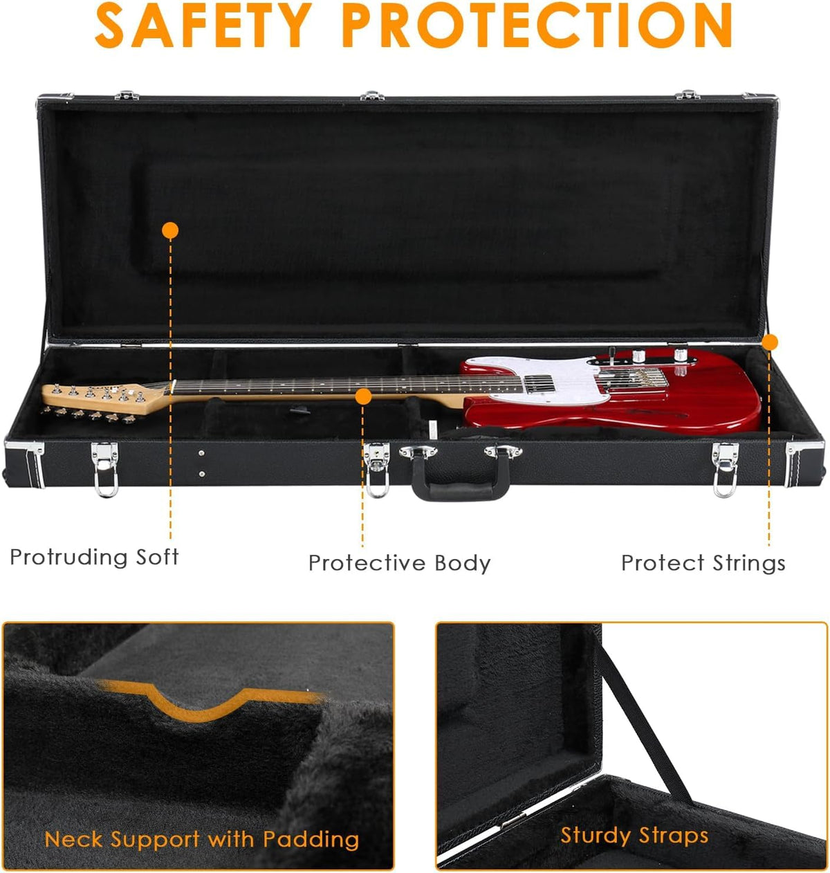 39-Inch Electric Guitar Hard Case with Thickened Padding, Black M84524