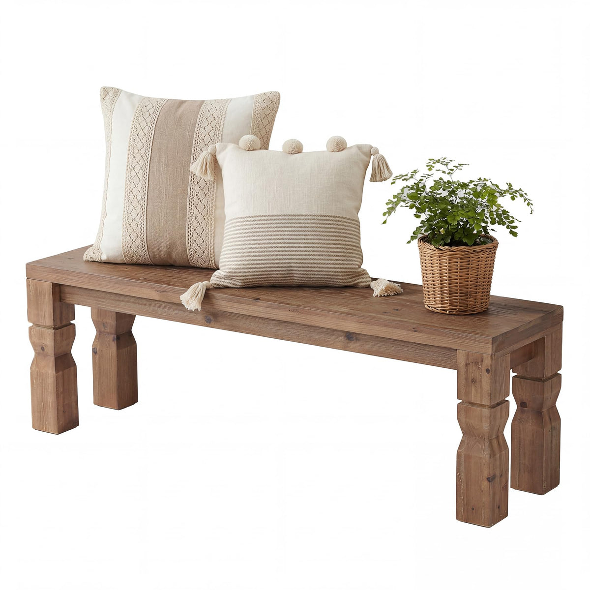 Solid Wood Bench 55-Inch Long Rustic Brown H576