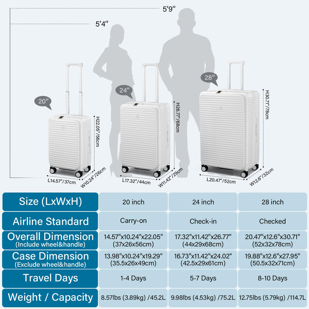 20 Inch White Hard Shell Carry on Luggage with Wheels K301624