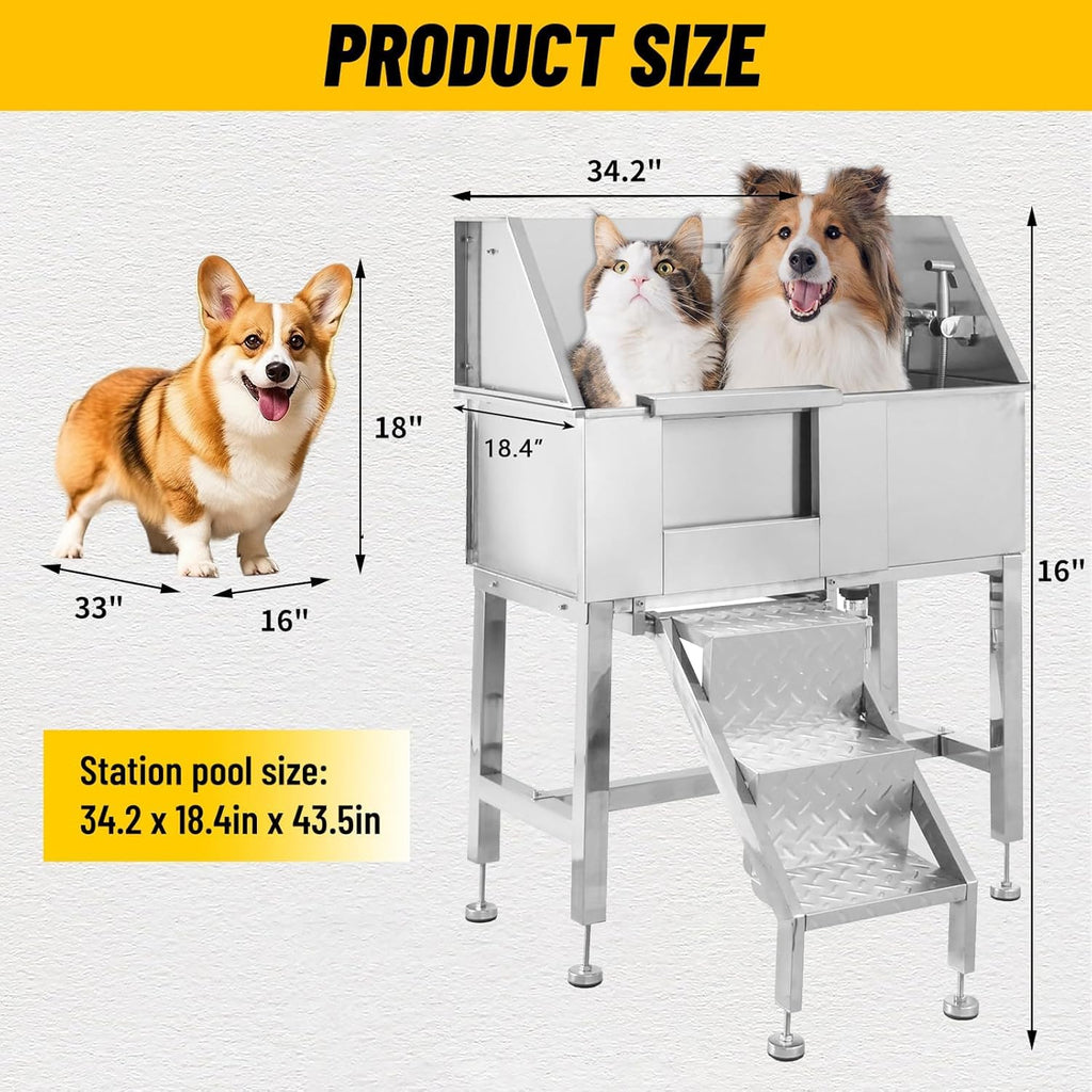 34" Stainless Steel Dog Grooming Tub with Stairs F976883