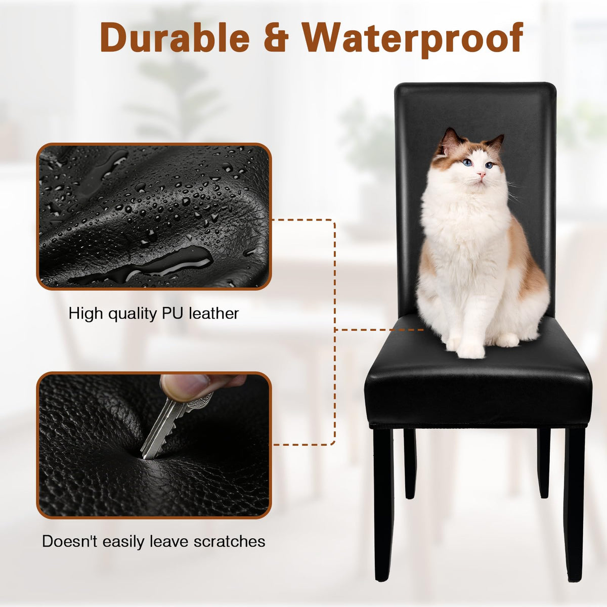 Black Set of 4 Stretch Waterproof Dining Chair Covers O40113