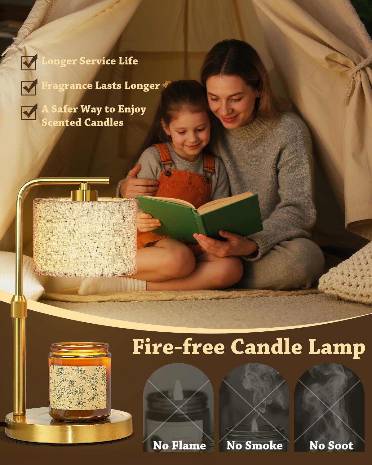 Height Adjustable Candle Warmer Lamp with Timer Dimmer for Jar Candles U243580