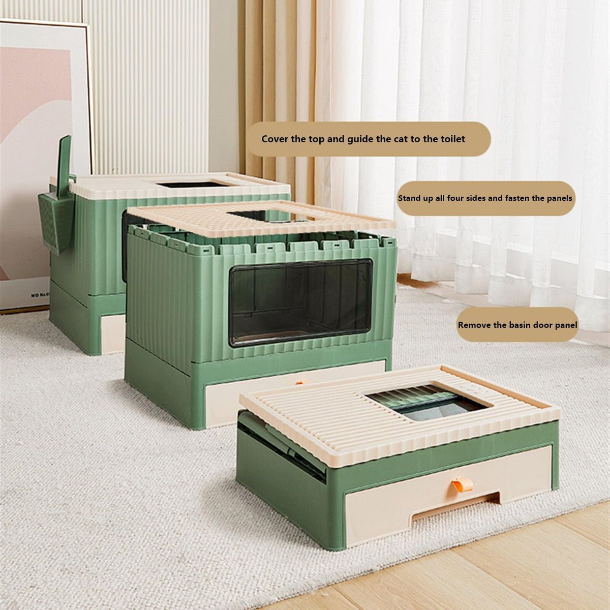 Foldable Top Entry Cat Litter Box with Lid J89812
