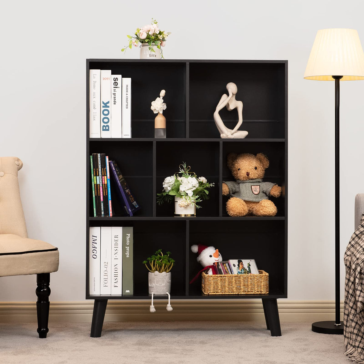 Black 3 Tier Wood Bookshelf P297