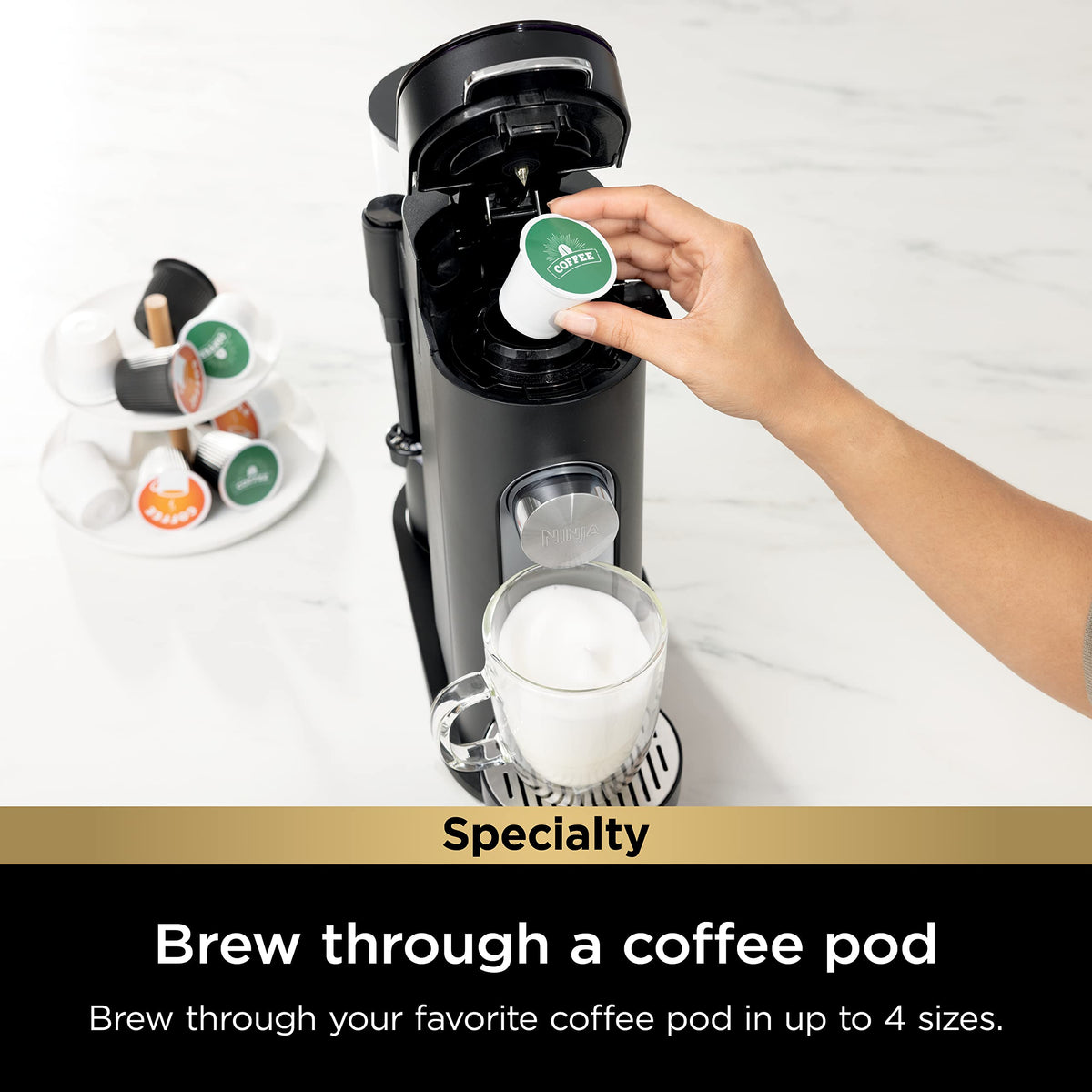 Single-Serve Coffee Maker with Milk Frother, Black D380959