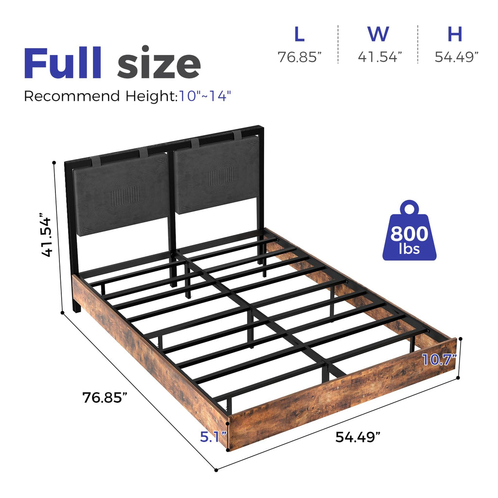 Full Size Floating Bed Frame with LED Lights and Adjustable Headboard A49647