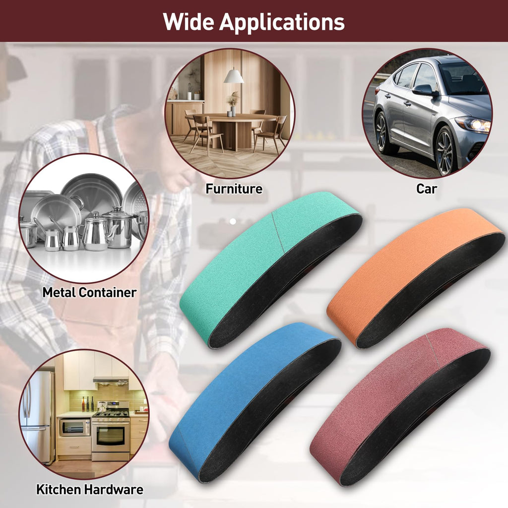 4" x 36" Assorted Grits 12 Pcs Aluminum Oxide Sanding Belts B62210
