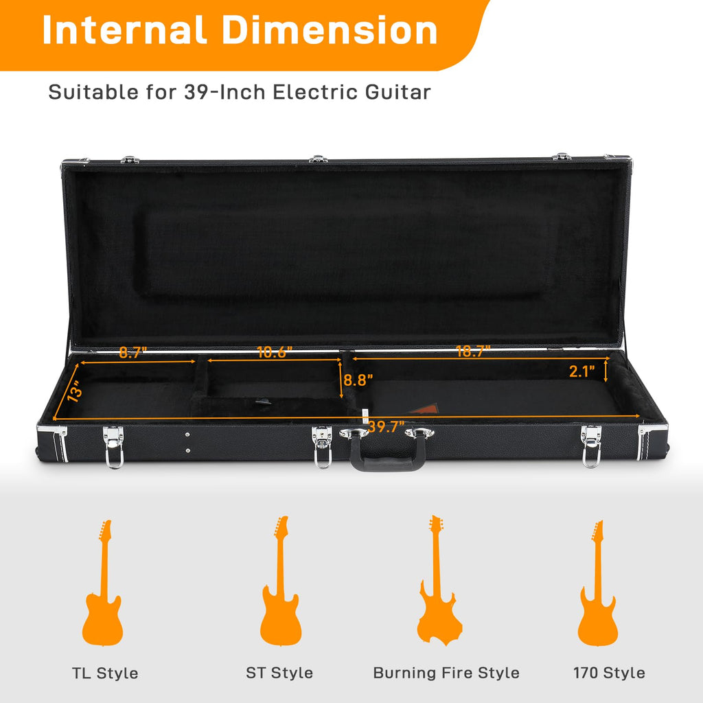 39-Inch Electric Guitar Hard Case with Thickened Padding, Black M84524