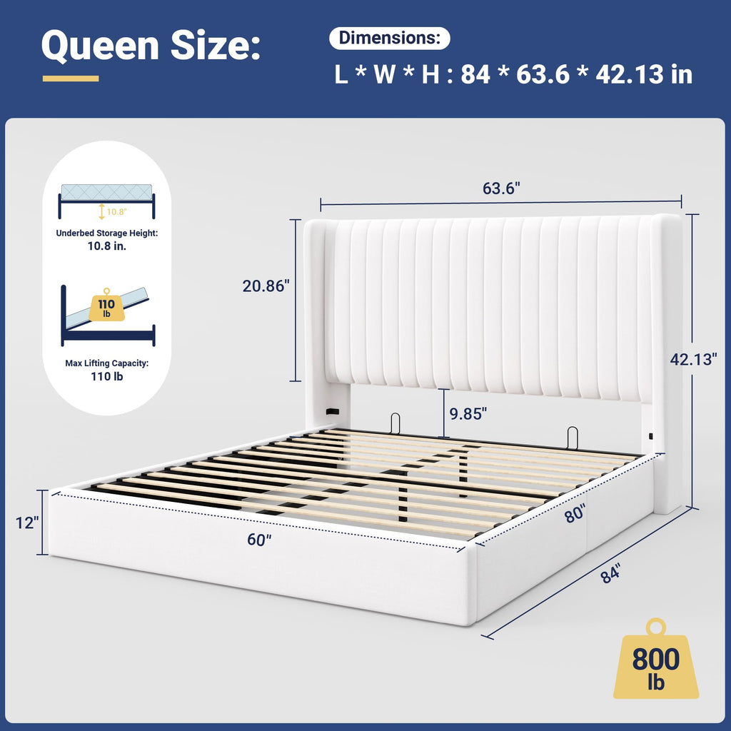 Queen Size Lift Up Storage Bed Frame White X903