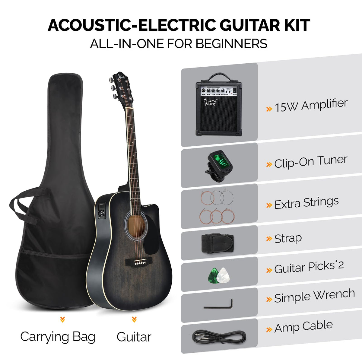 41 Inch Cutaway Acoustic Electric Guitar Kit with 15W Amp U96035