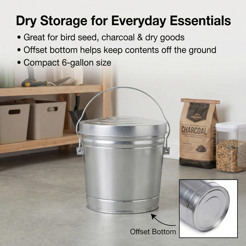 6-Gallon Galvanized Steel Locking Lid Trash Can B28123