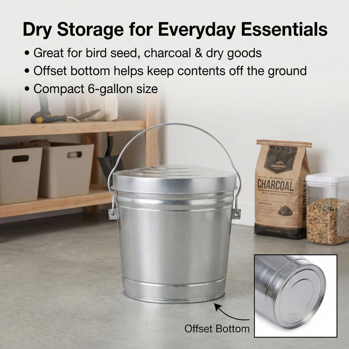 6-Gallon Galvanized Steel Locking Lid Trash Can B28123