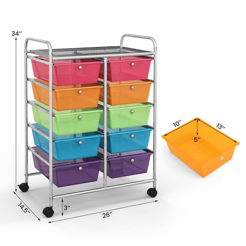 10 Drawer Rolling Storage Cart with Metal Frame Z248065