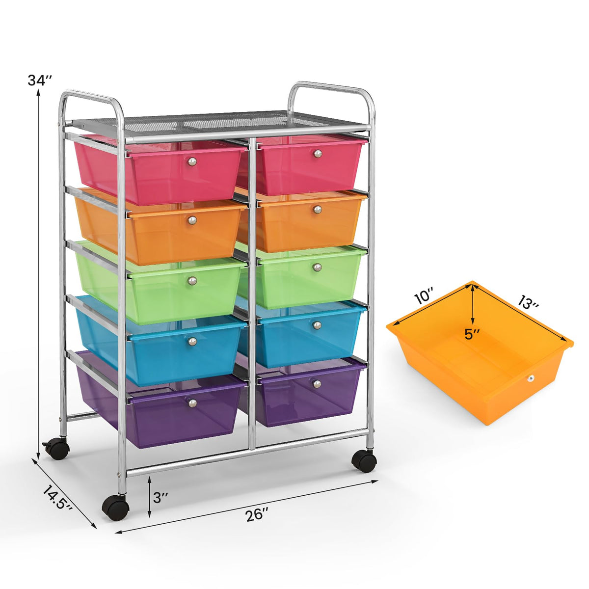 10 Drawer Rolling Storage Cart with Metal Frame Z248065