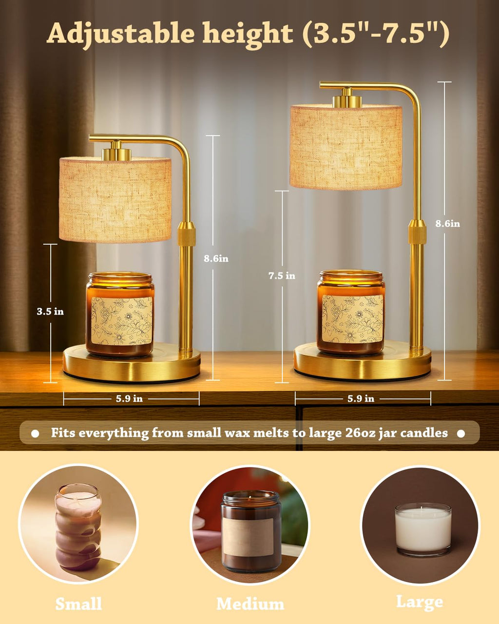 Height Adjustable Candle Warmer Lamp with Timer Dimmer for Jar Candles U243580