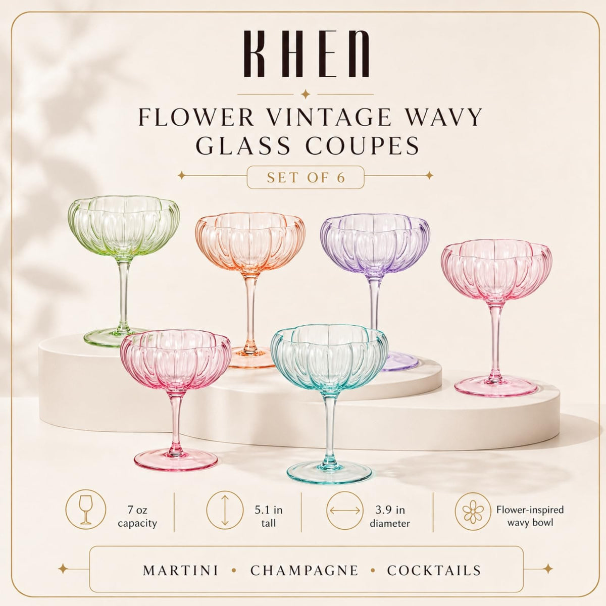 Vintage Wavy Glass Coupes Set of 6 V898