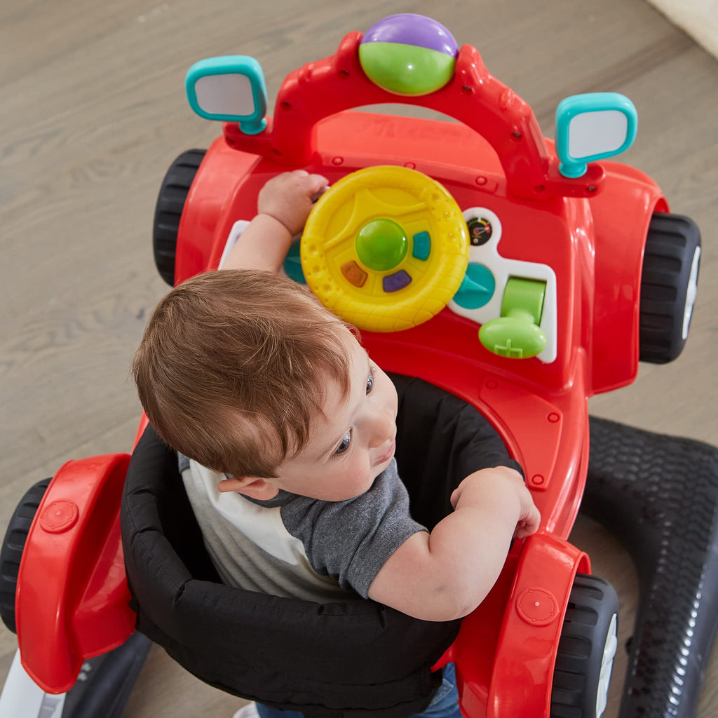 2-in-1 Baby Push Walker with Wheels, Seated or Walk-Behind, Racer Red E407
