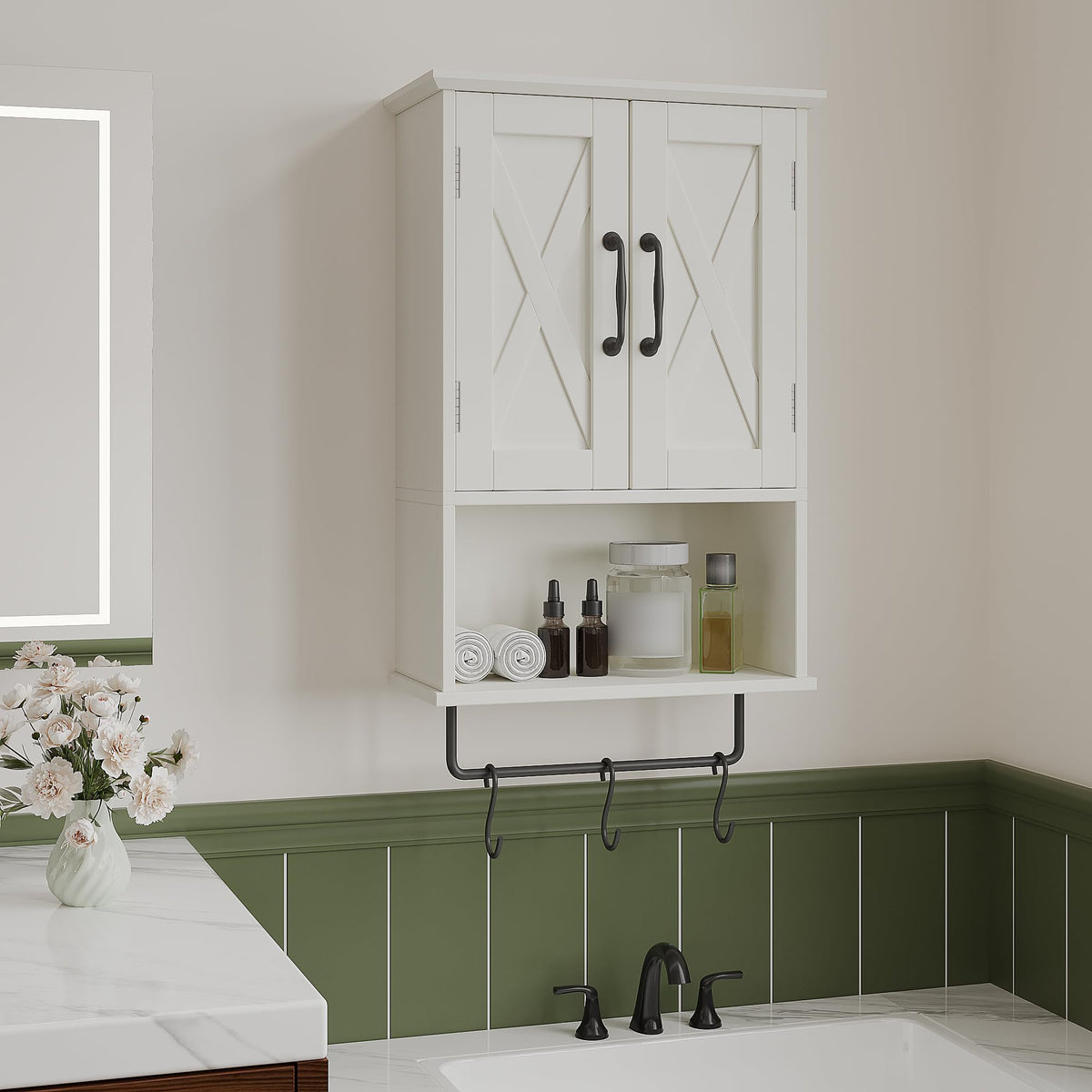 Small Medicine Cabinet with Towel Bar and 3 Hooks U1874