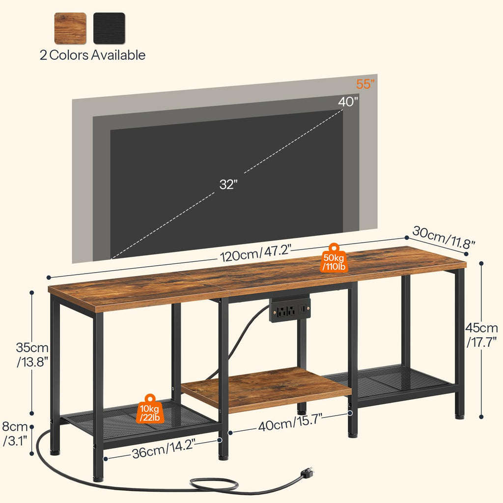 Rustic Brown and Black TV Stand with Charging Station P329592