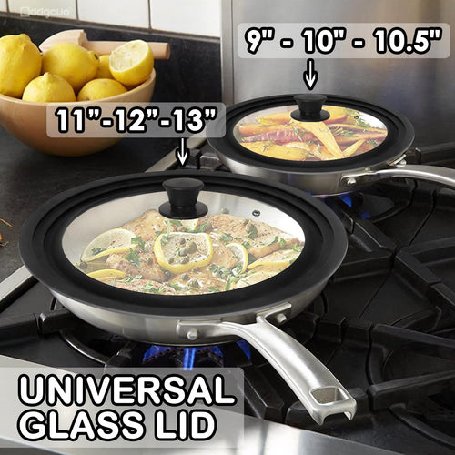 2 Pcs Universal Silicone Tempered Glass Pan Lids Dishwasher Safe X27185