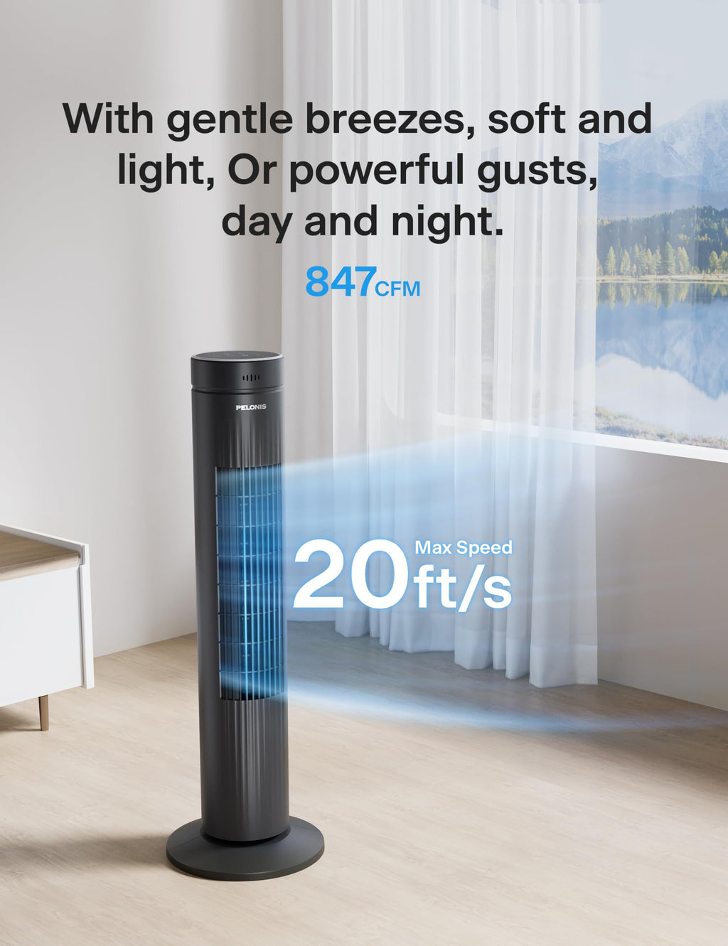 30-Inch Oscillating Tower Fan, 3 Speed, Black E80756