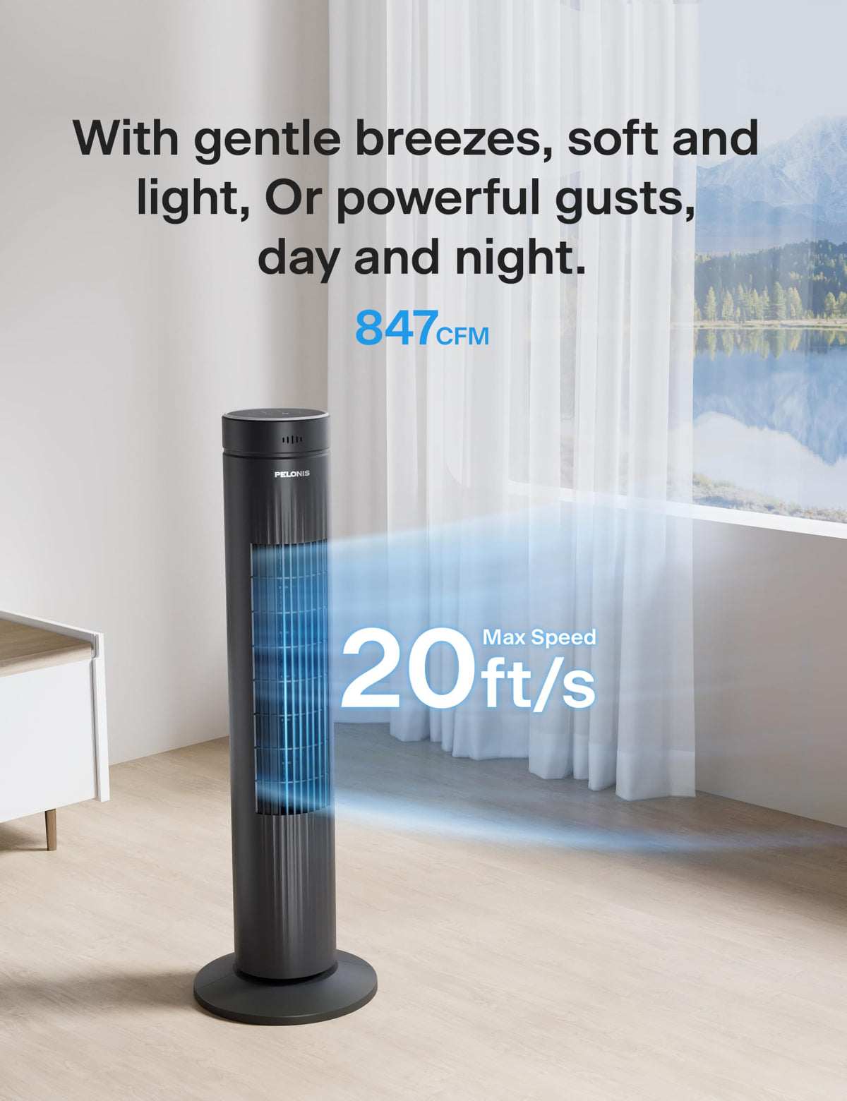 30-Inch Oscillating Tower Fan, 3 Speed, Black E80756