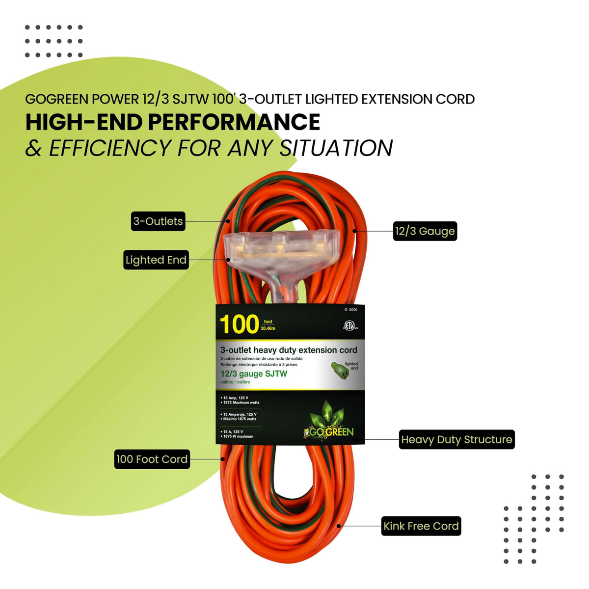 100ft Heavy Duty 3-Outlet Extension Cord F716