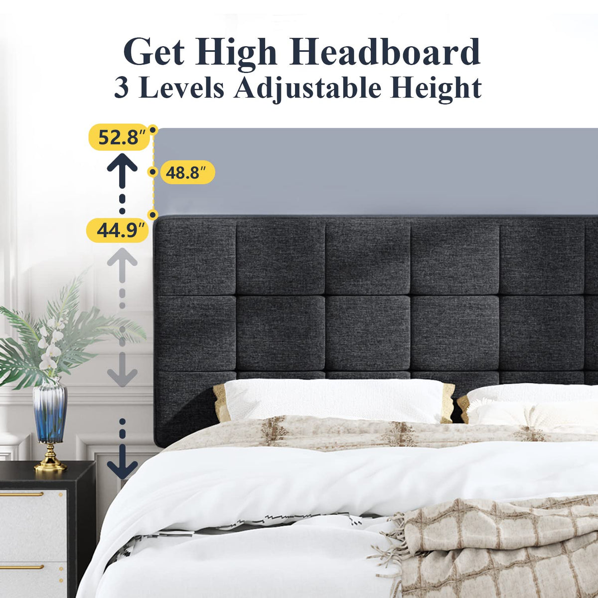 Queen Size Panel Bed Frame Dark Grey O881624