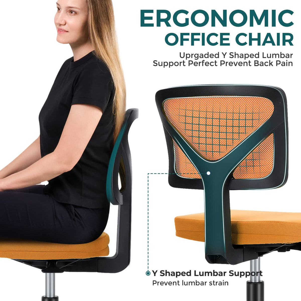 Orange Mesh Ergonomic Adjustable Swivel Rolling Office Chair A50505