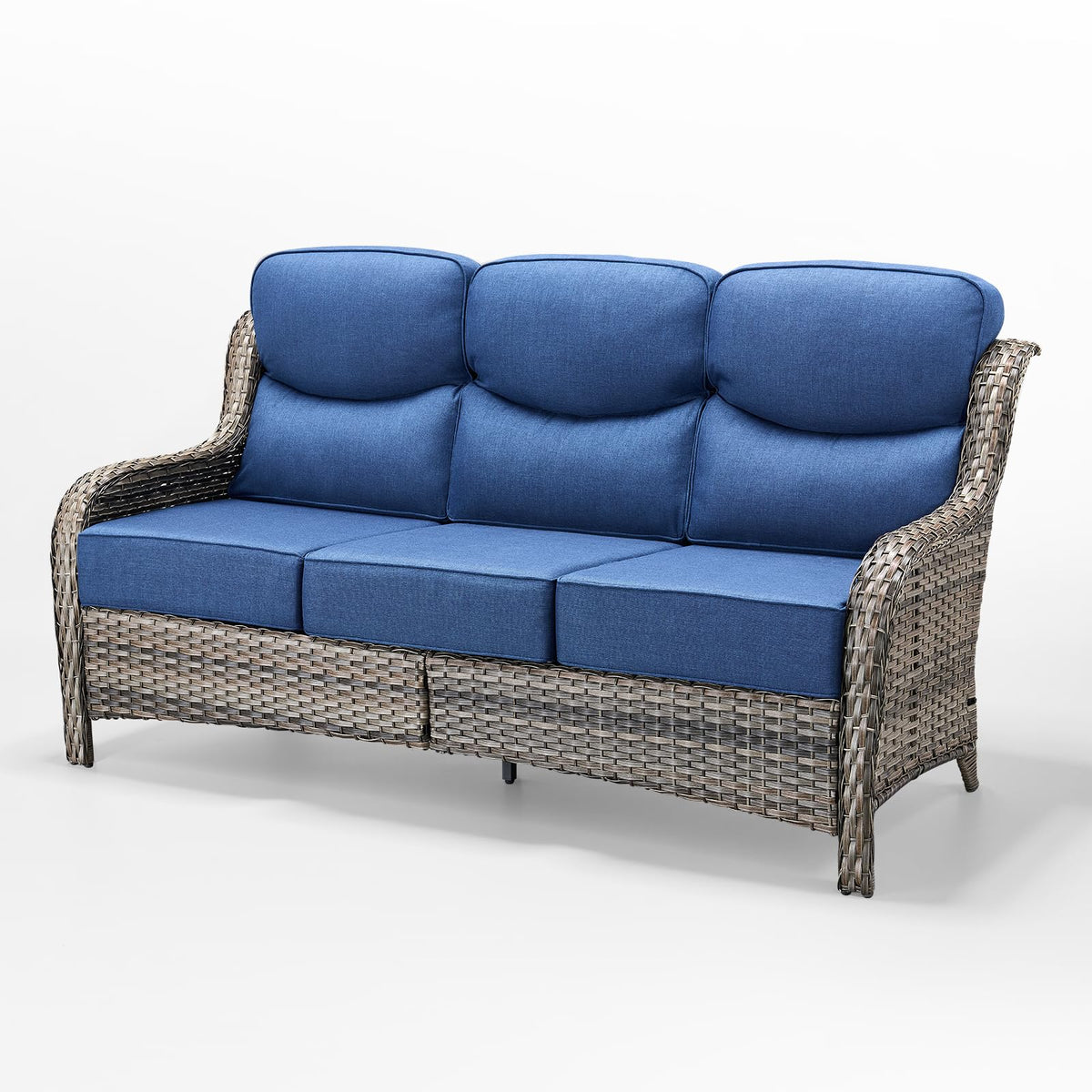 Grey Wicker 3-Seat Outdoor Sofa with Cushion V198389