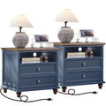 Blue 2 Drawer Nightstand Set of 2 with Charging Station Z567318
