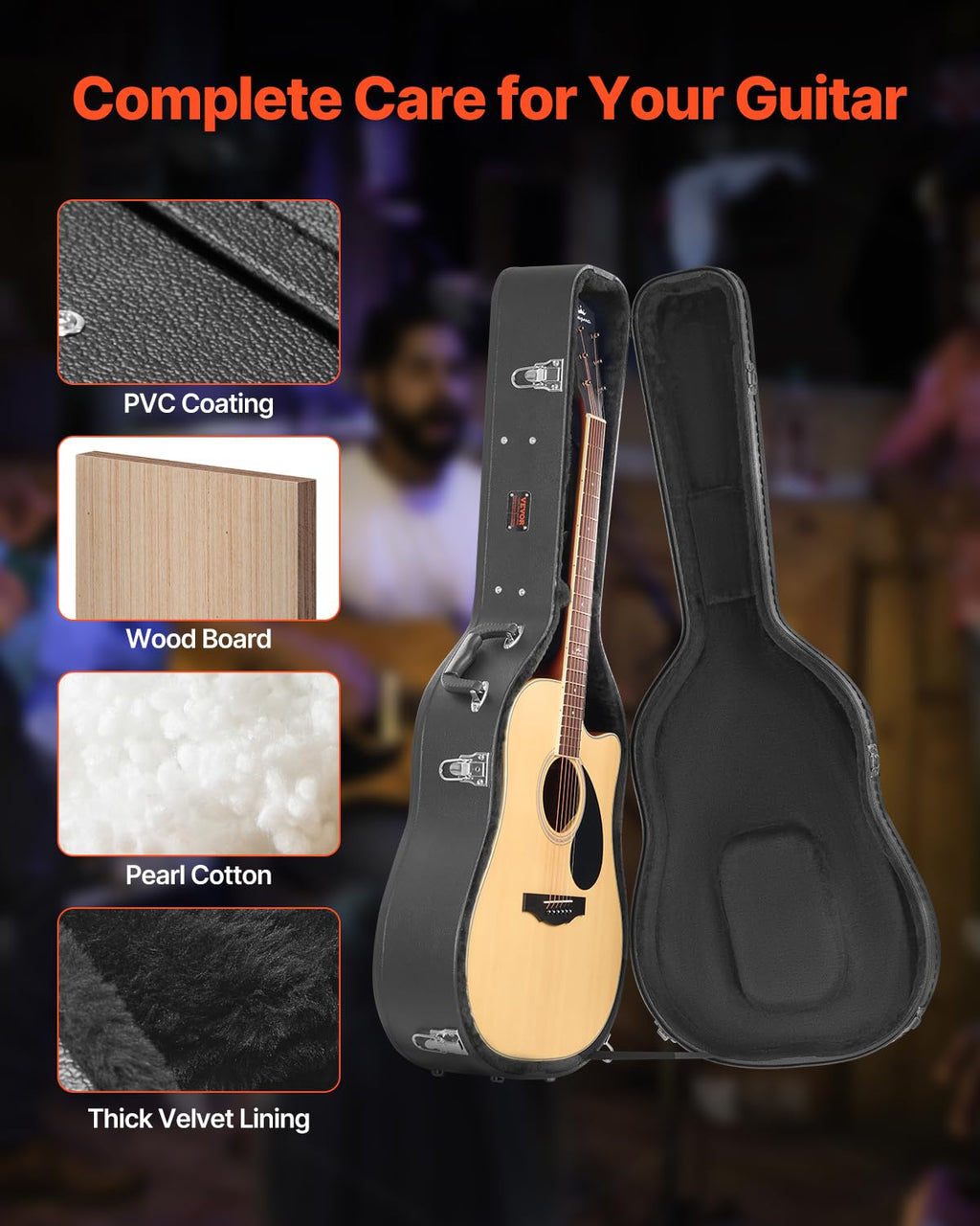 Black 43.31 in Gourd-Shaped Acoustic Guitar Hard Case V730