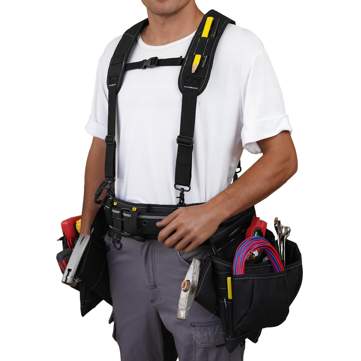 Black Tool Belt with Suspenders and 22 Pockets V48513