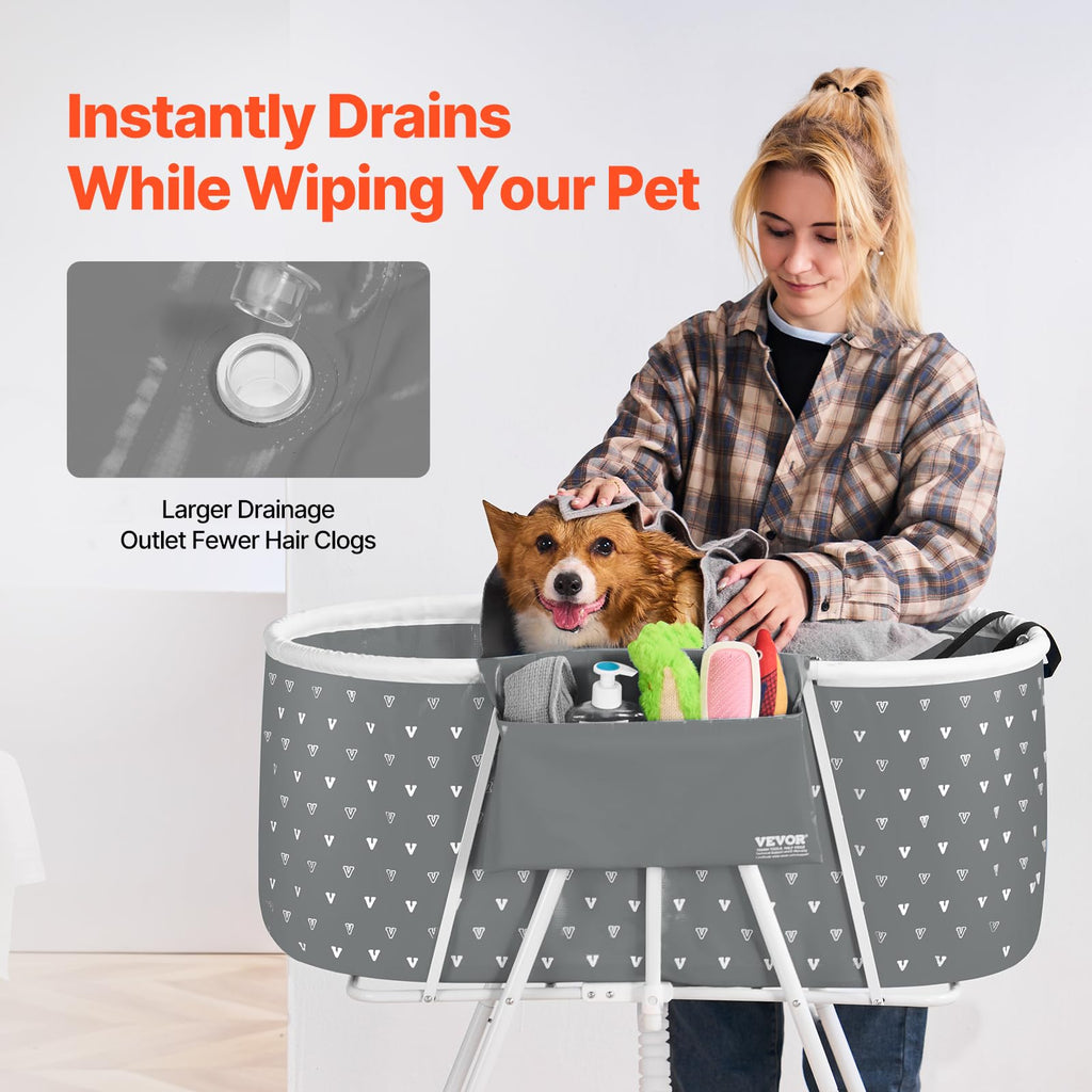 Portable Foldable Dog Bathtub with Drain W931907