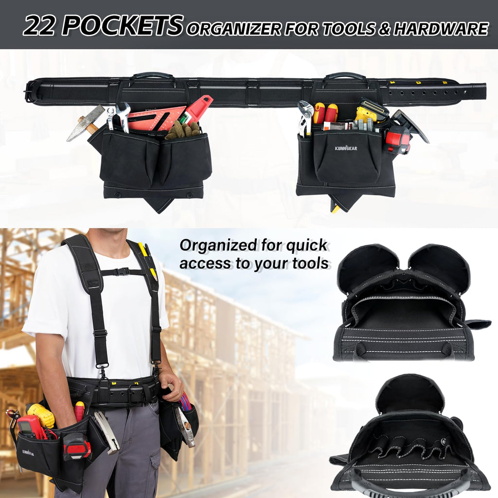 Black Tool Belt with Suspenders and 22 Pockets V48513