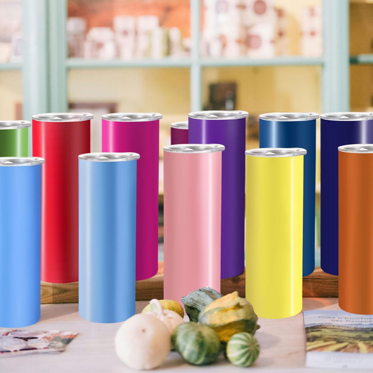 16 Pack 20oz Stainless Steel Insulated Tumblers with Lid and Straw E62256