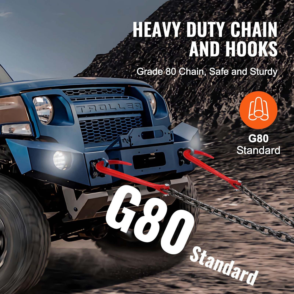 3/8" x 3' G80 V Bridle Towing Chain with J Hooks and Grab Hooks T4407
