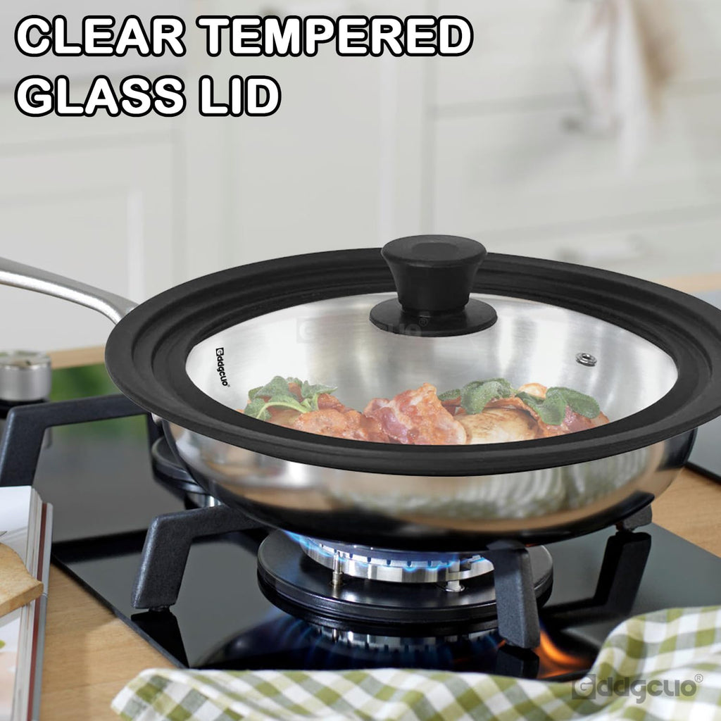 2 Pcs Universal Silicone Tempered Glass Pan Lids Dishwasher Safe X27185