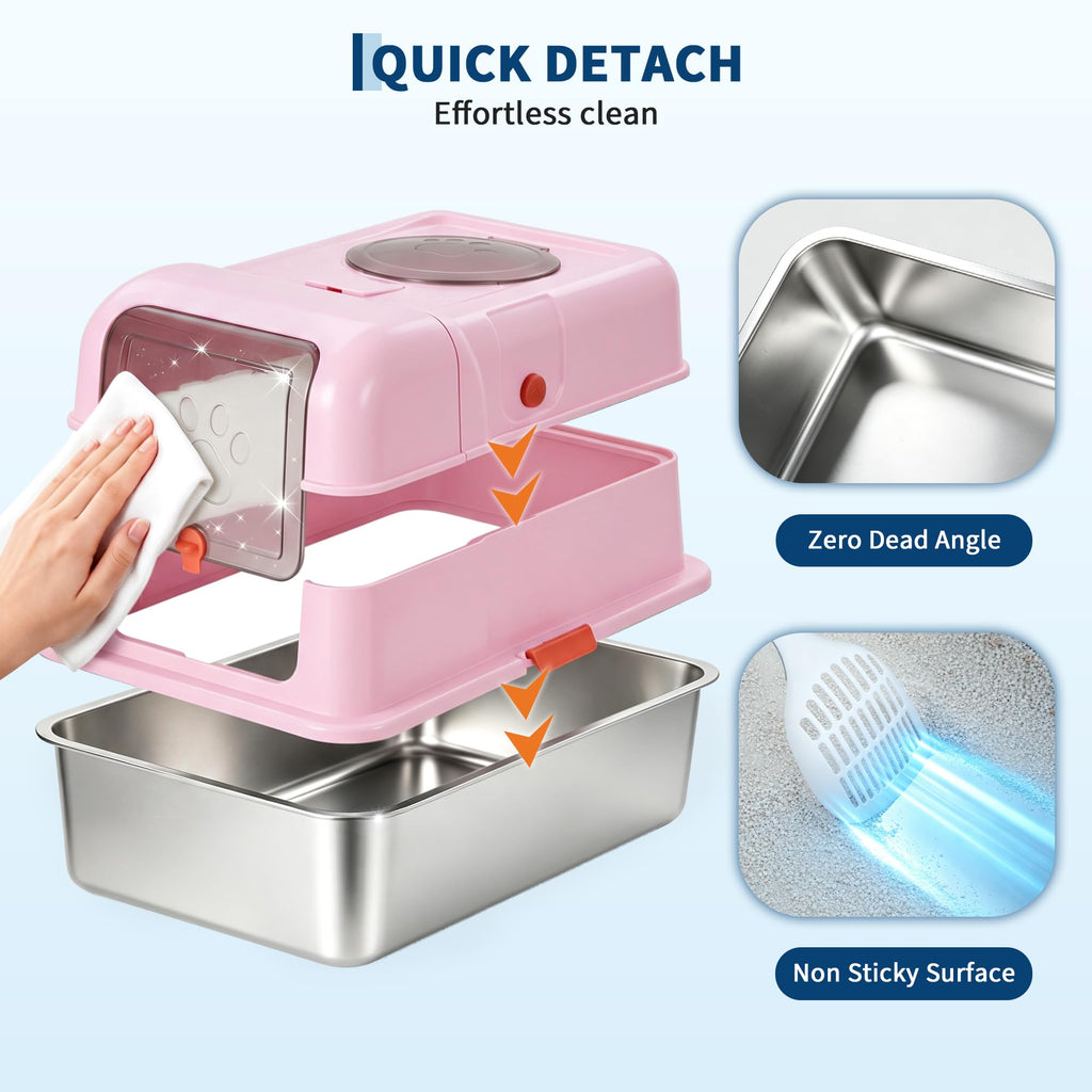 Fully Enclosed Stainless Steel Cat Litter Box with Lid Y8040