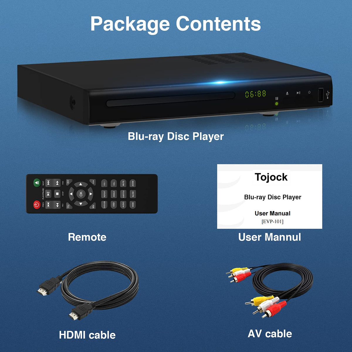 Blu Ray DVD Player 1080P Disc System with HDMI AV Cable O702