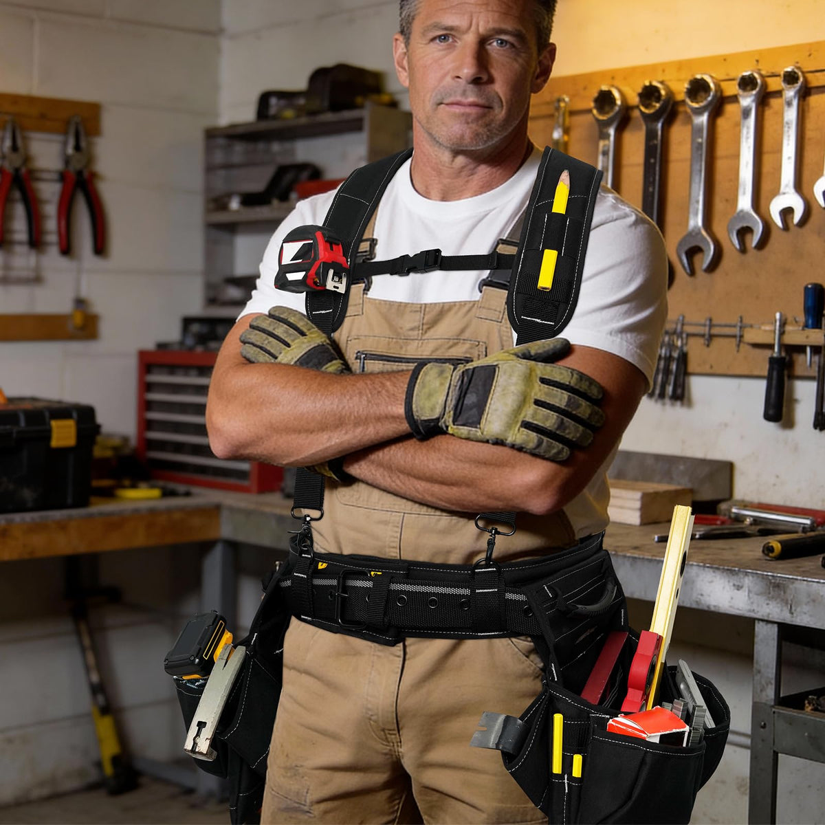 Black Tool Belt with Suspenders and 22 Pockets V48513