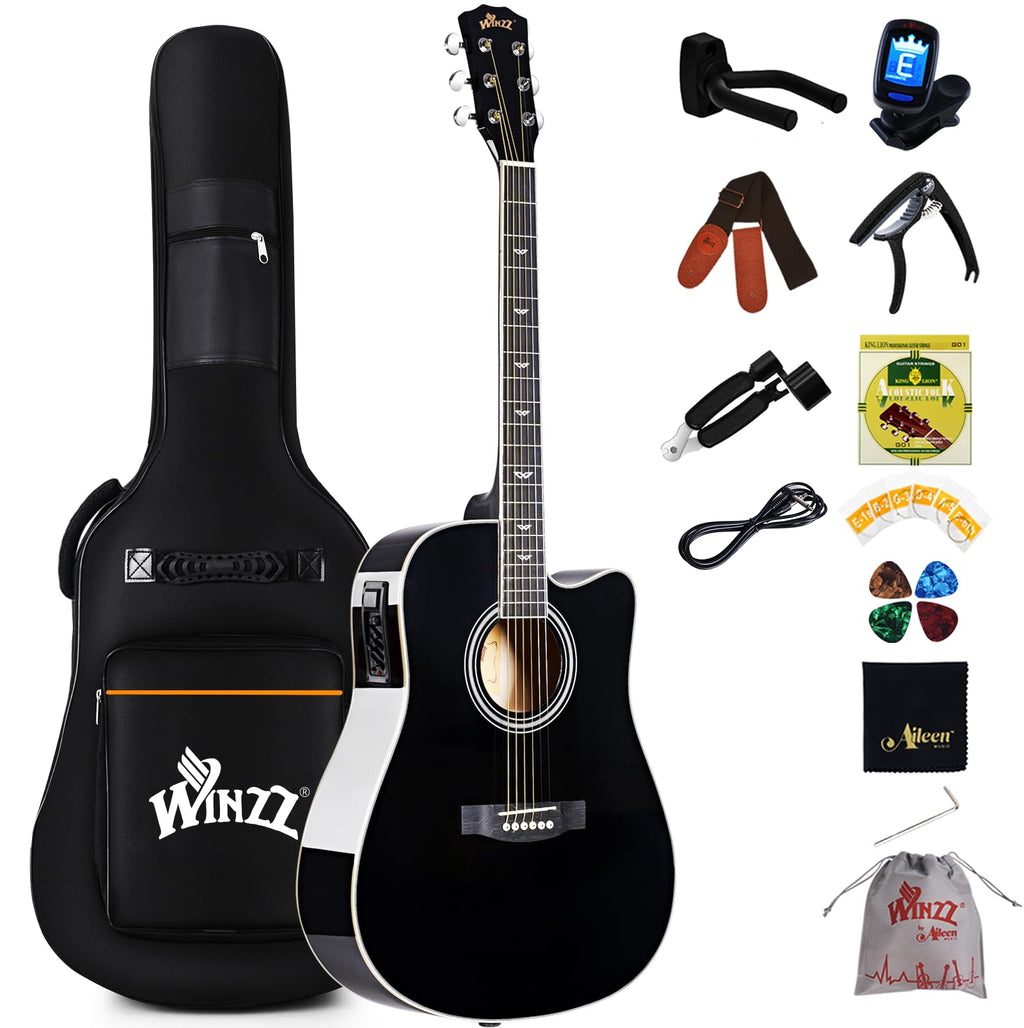 Glossy Black 4/4 Full Size 6 Steel-String Acoustic-Electric Guitar Z807
