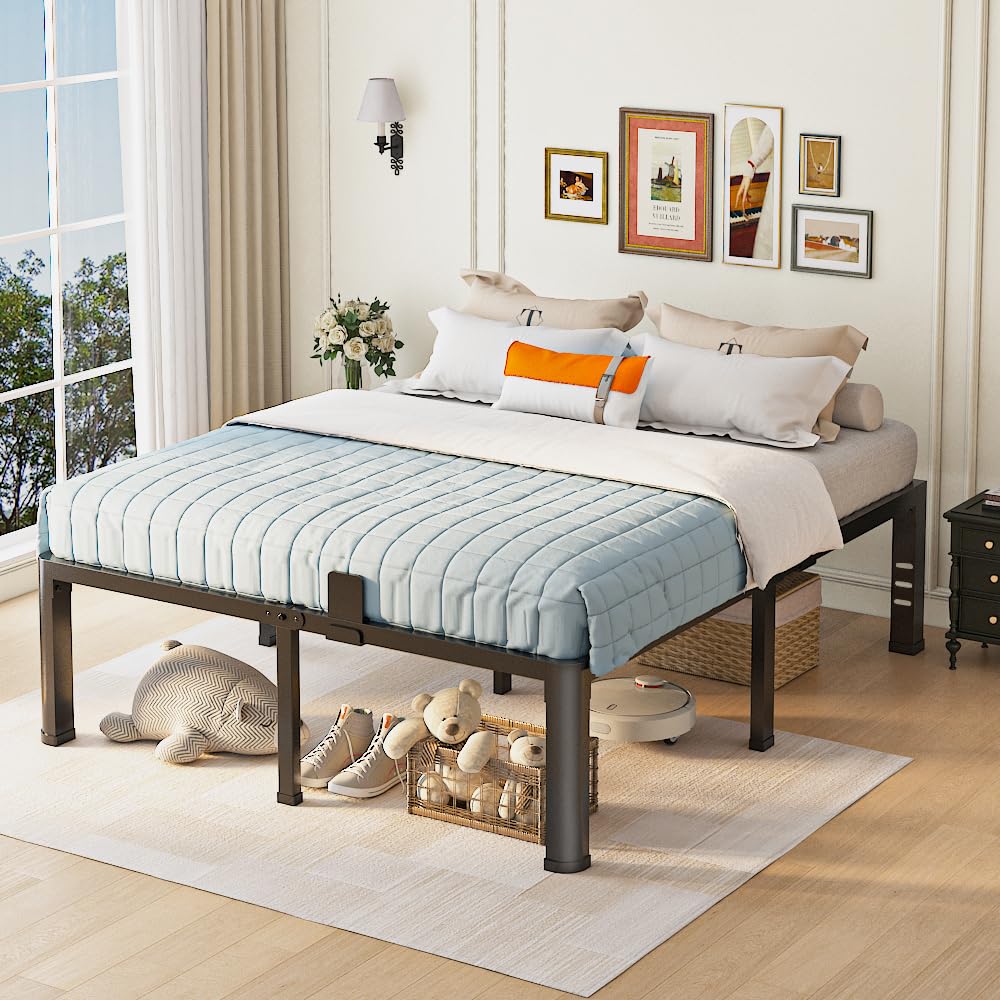 Queen Bed Frame with Headboard Hole and Steel Slats Support N8980