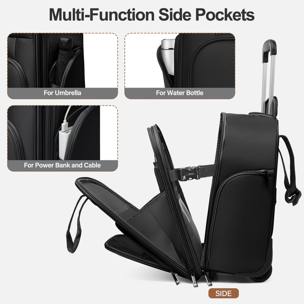 16-Inch Underseat Carry on Luggage with Wheels Black T3585
