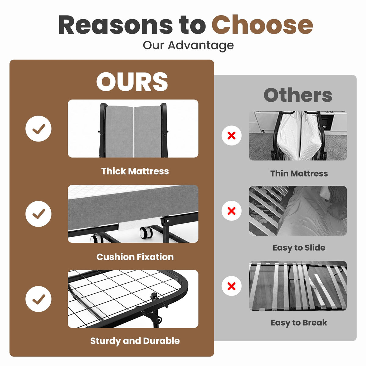 Folding Bed with Mattress Extra Wide Guest Bed H85720