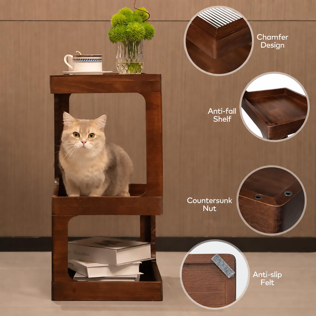 Solid Wood 3 Tier Brown Side Table D676435