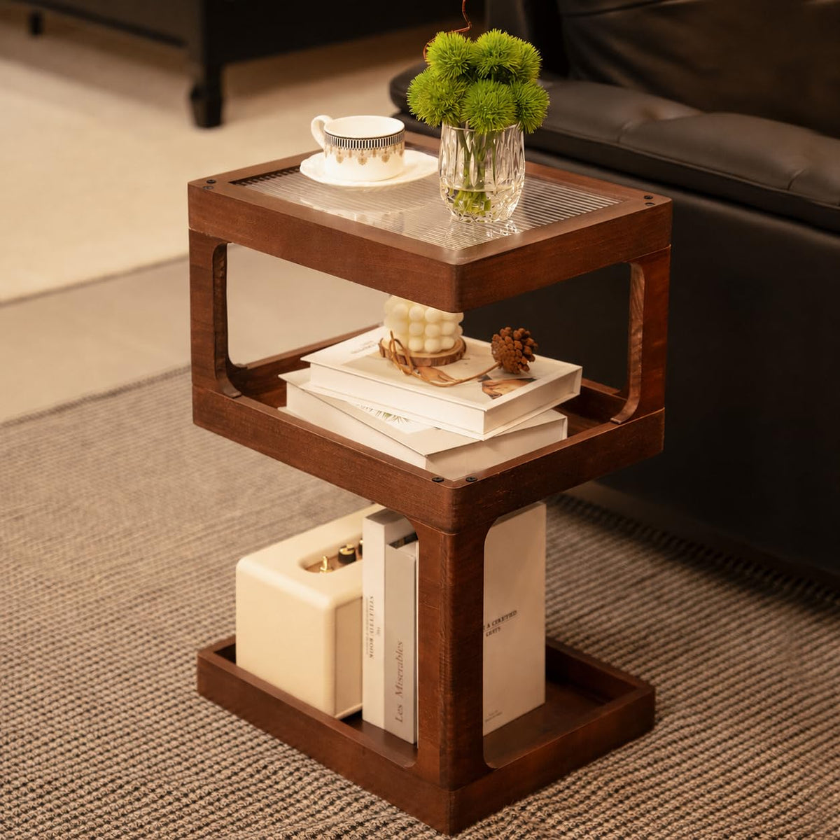 Solid Wood 3 Tier Brown Side Table D676435