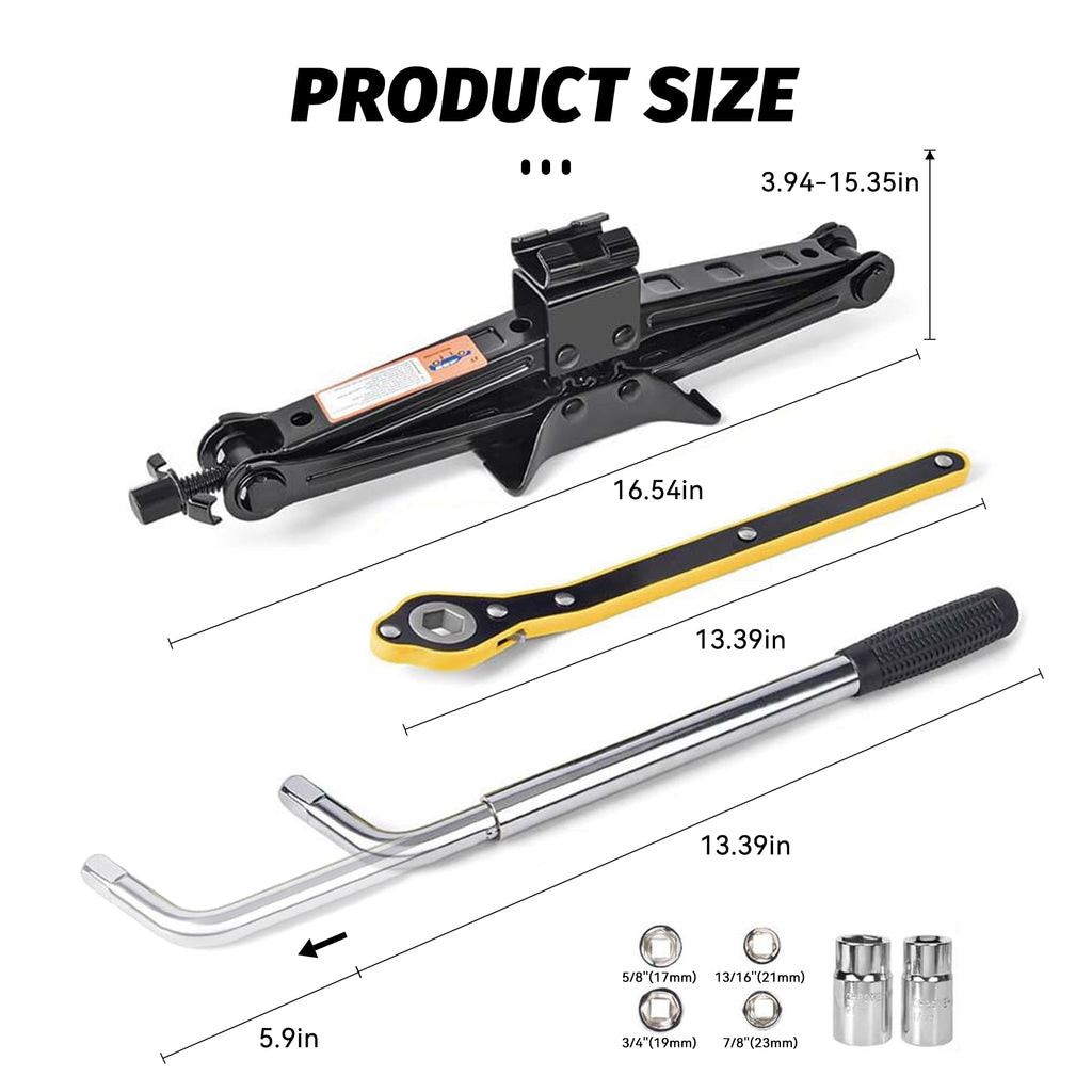 Portable 2 Ton Scissor Jack and Stand Kit with Lug Wrench D80900